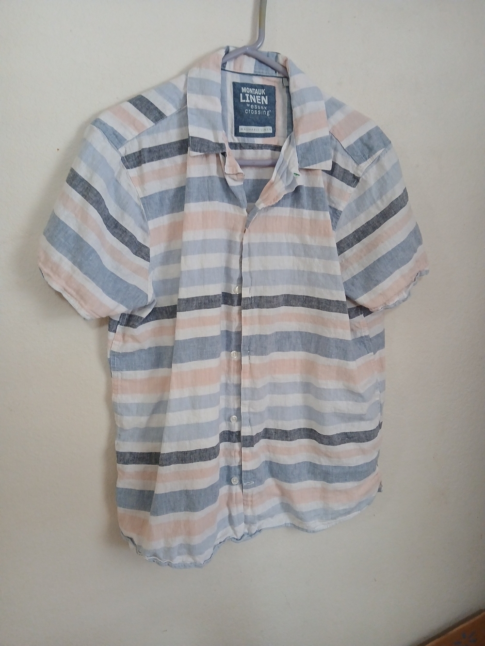 Montauk Linen Essex Crossing Shirt Mens Large Stripe Washable Linen Summer READ